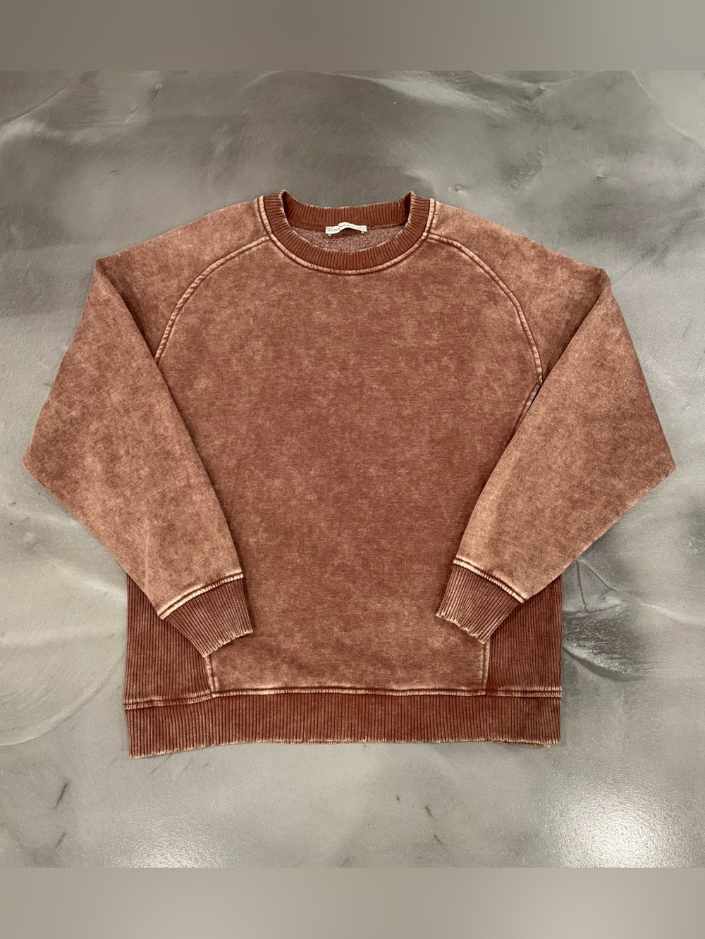 Zenana Outfitters Washed Brown Crewneck Sweatshirt